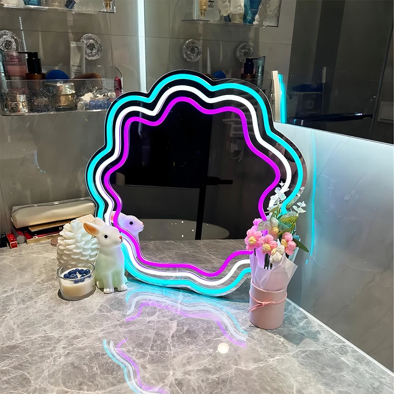 Hot Sale Custom Wall Decor Mirror Neon Sign 25*25cm Cute LED 5V USB Neon Sign With PVC Board