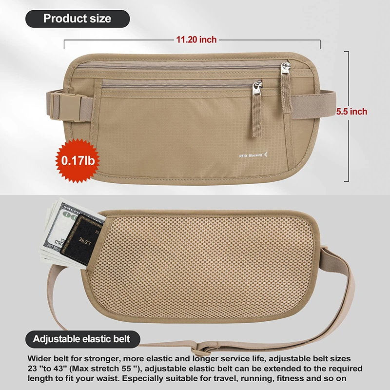 Custom Logo Men Women Travel Running RFID Blocking Money Belt Slim Fanny Pack Waist Wallet for Passport Holder Phone Cash