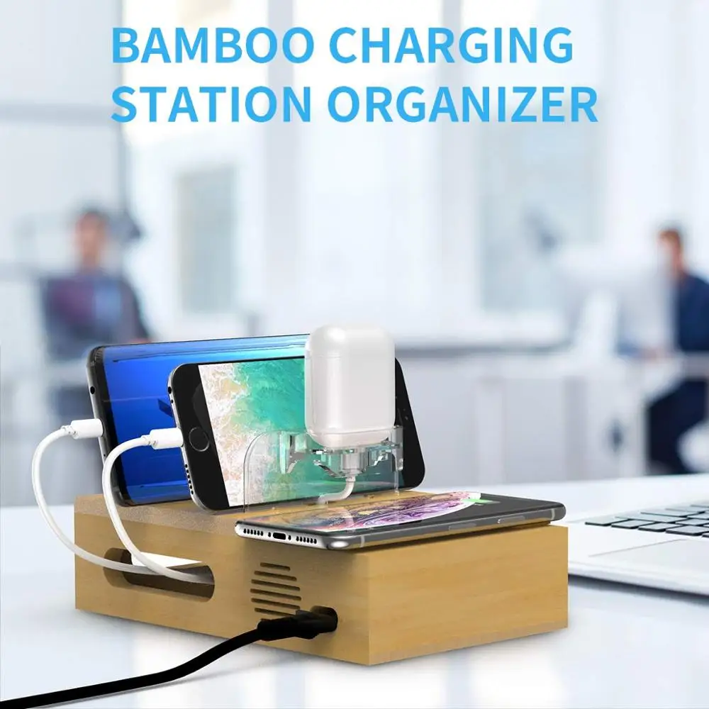 
Upgrade Bamboo desktop wireless charging USB port docking station multi charger for cell phone /android tablet /Multiple Devices 