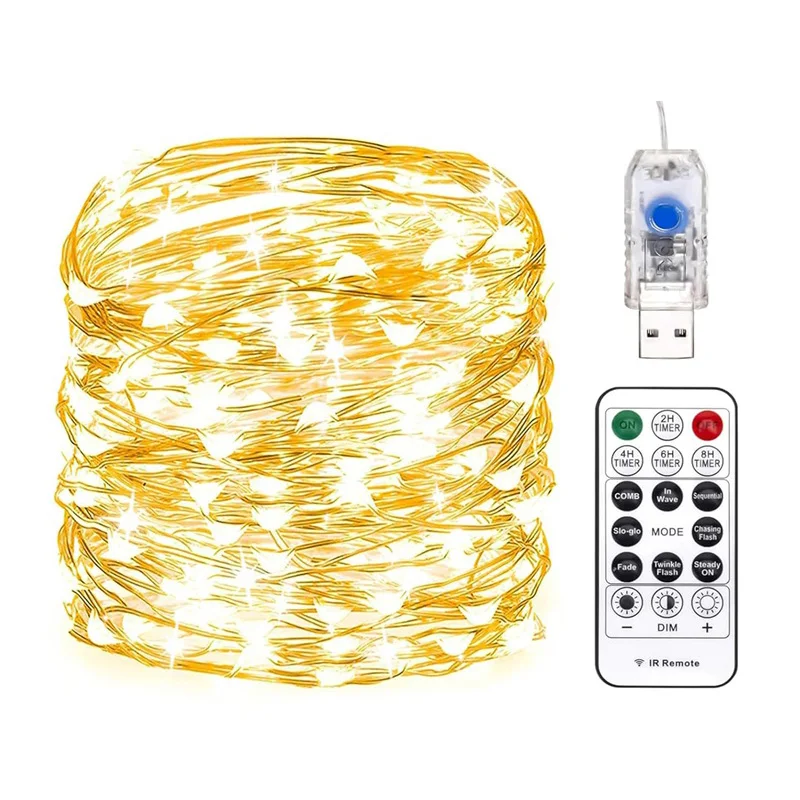 66Ft 200 LED USB Twinkle Plug in Silver Wire Lights Starry Lights Fairy Lights with Remote and Timer 8 Modes for Christmas