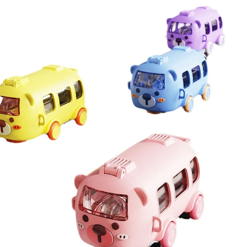 Cute Portable Drinking Bottle Bus Shape Drinking Cup with Straw Shoulder Strap for Boys Girls School Home