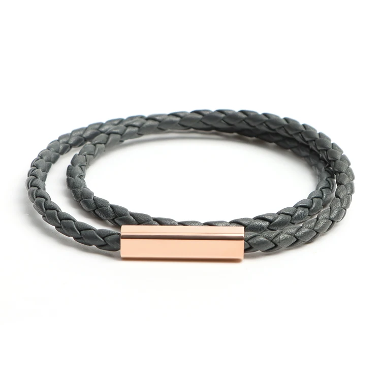 Custom Engraved Letters Logo Words Magnetic Buckle Real Leather Bracelet Women Hand Jewelry Vintage Leather Handmade Bracelet