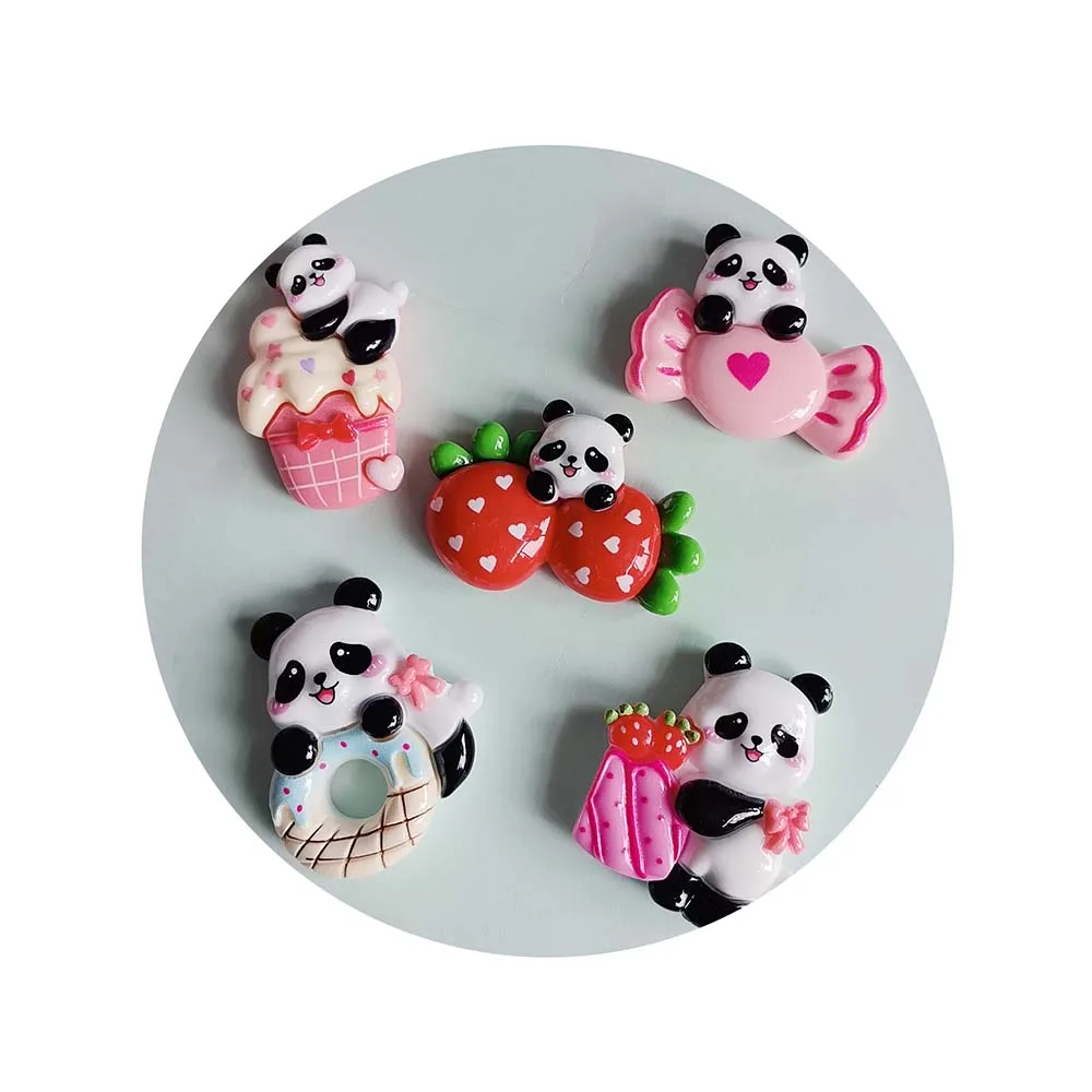 100Pcs Cute Strawberry Ice Cream Donut Candy Mini Resin Figurines Cartoon Panda Flat Back Scrapbooking DIY Jewelry Craft Decor