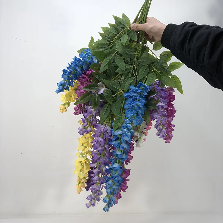EG-A253 Wholesale White Wisteria Blossom Wedding Decoration Wisteria Wall Purple Green Artificial Vine Wisteria Hanging Flowers