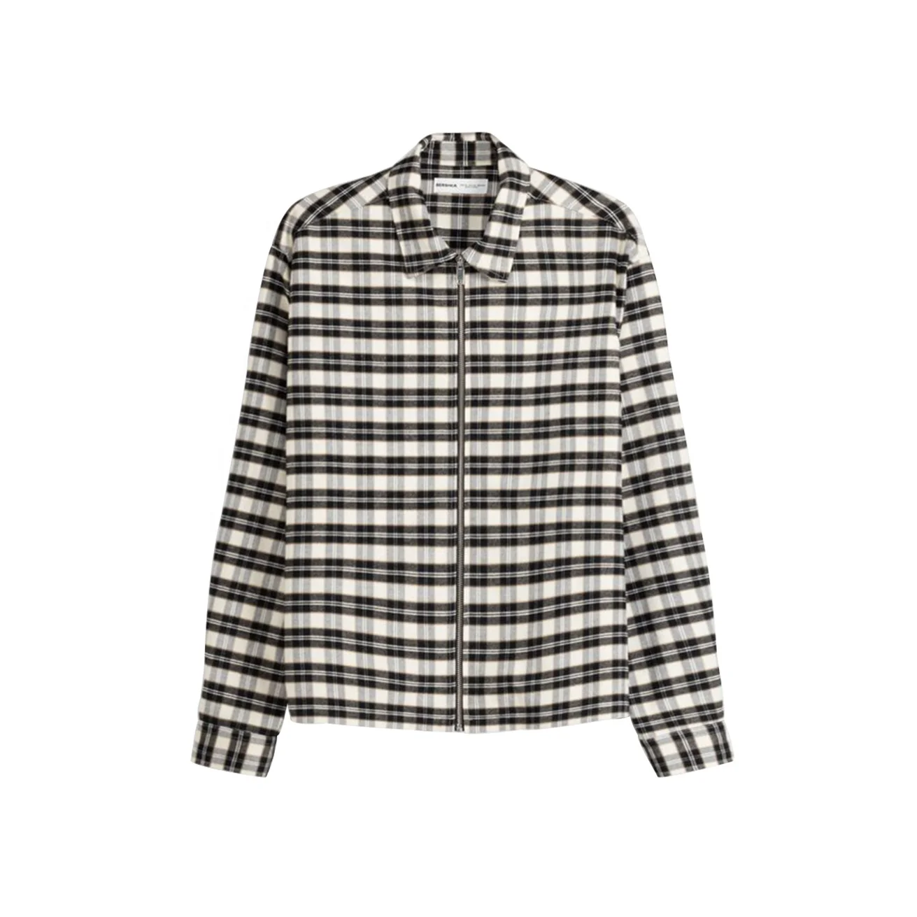 China Factory luxury Flannel plaid Shirts Custom Logo heavyweight  Men Wear zip up Flannel checks shirt for men