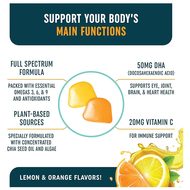 Organic Kids Multivitamin DHA Omega 3 6 9 Fish Oil Gummies for Brain Joint Heart Eye Cardiovascular Health Immune System Support
