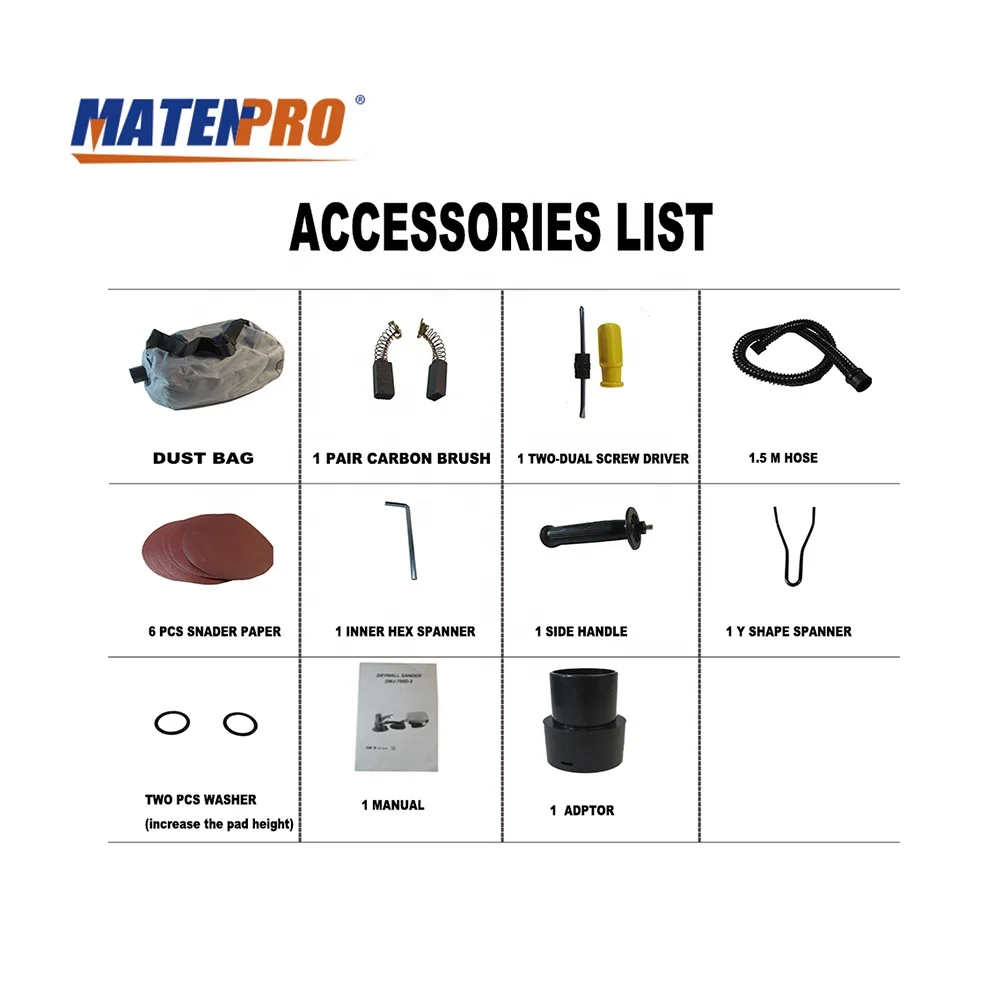 Drywall Sander 850W Electric Adjustable Variable Speed with Automatic Vacuum System  LED Light and Dust Bag MT-700D-8