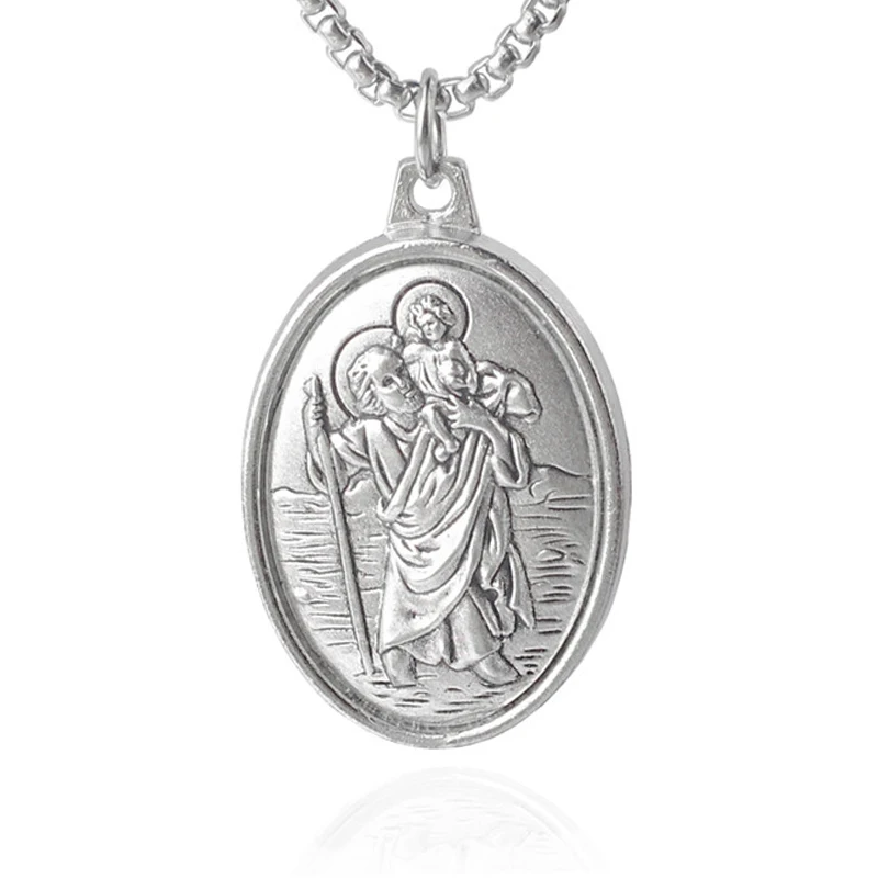 High Quality Gift Box Set Religious Christian Catholic Stainless Steel Necklace with St.Christopher Medal