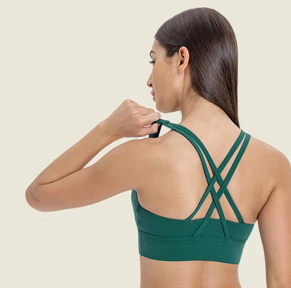 Women High Impact Sports Bra Longline Cross Back Padded Bra Workout Fitness Yoga Tops With Built In Bra