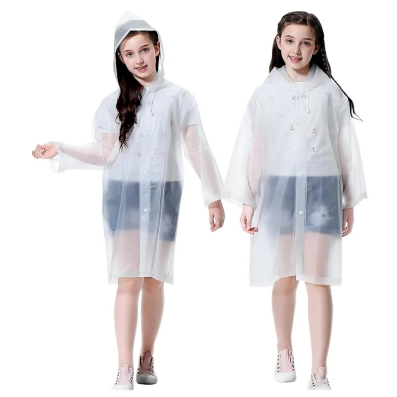 Waterproof Rain Ponchos EVA Reusable Raincoats for Kids Rain Coats Jacket with Hood for Boys Girls Hiking Camping Outdoor