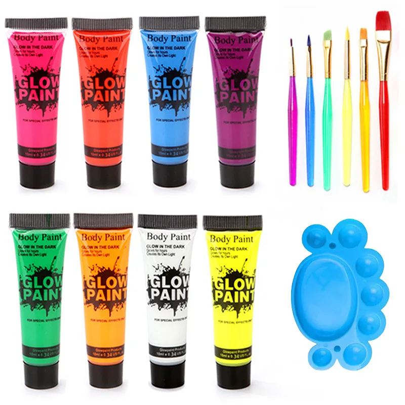 Glow in the UV Blacklight Neon Face Paint Kit Water-Based Fluorescent Body Painting Supplies