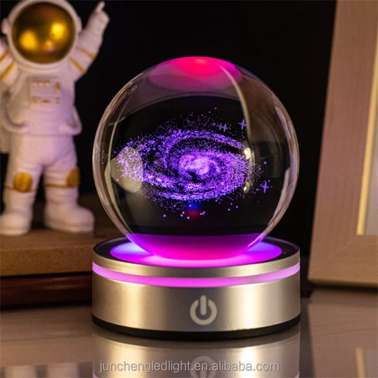Custom Glass Ball Lamp With Round Base Solar System 3D Carved Clear Sphere Jupiter Solar System Planet