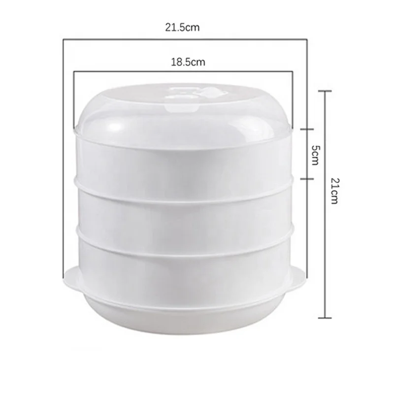 3 Tier White Plastic Microwave Steamer with Lid