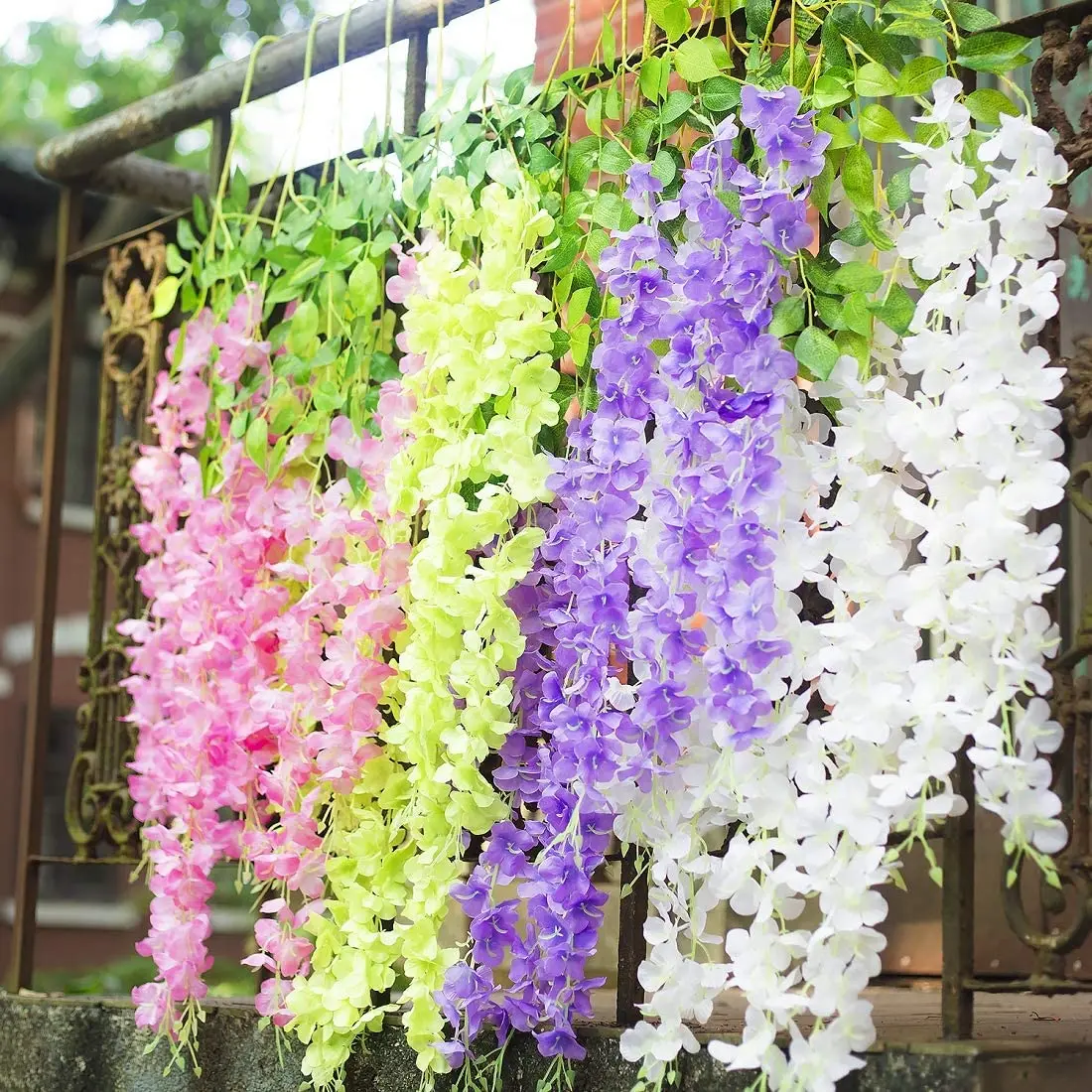 Artificial Wisteria Vine Ratta Wisteria Hanging Garland Silk Long Hanging Bush Flowers String Home Party Wedding Decor