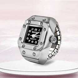 R.Gem. Vintage Adjustable Elastic Men Women Girl Mini Finger Ring Watch with Square Dial