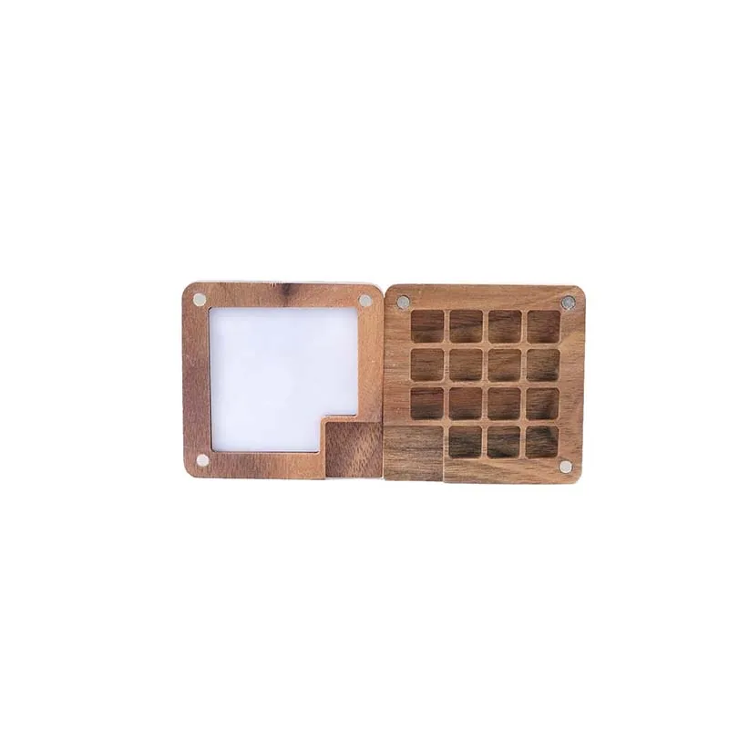 Wooden Mini Travel Paint Palette 15 Grids Magnetic Palette Box for Watercolor Painting Paint Saver with Lid and Mixing Tray