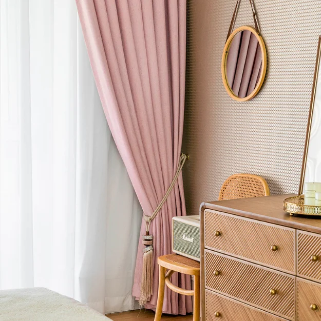 Factory supply Moq 1 roll cotton linen blackout printed fabric curtain for the living room