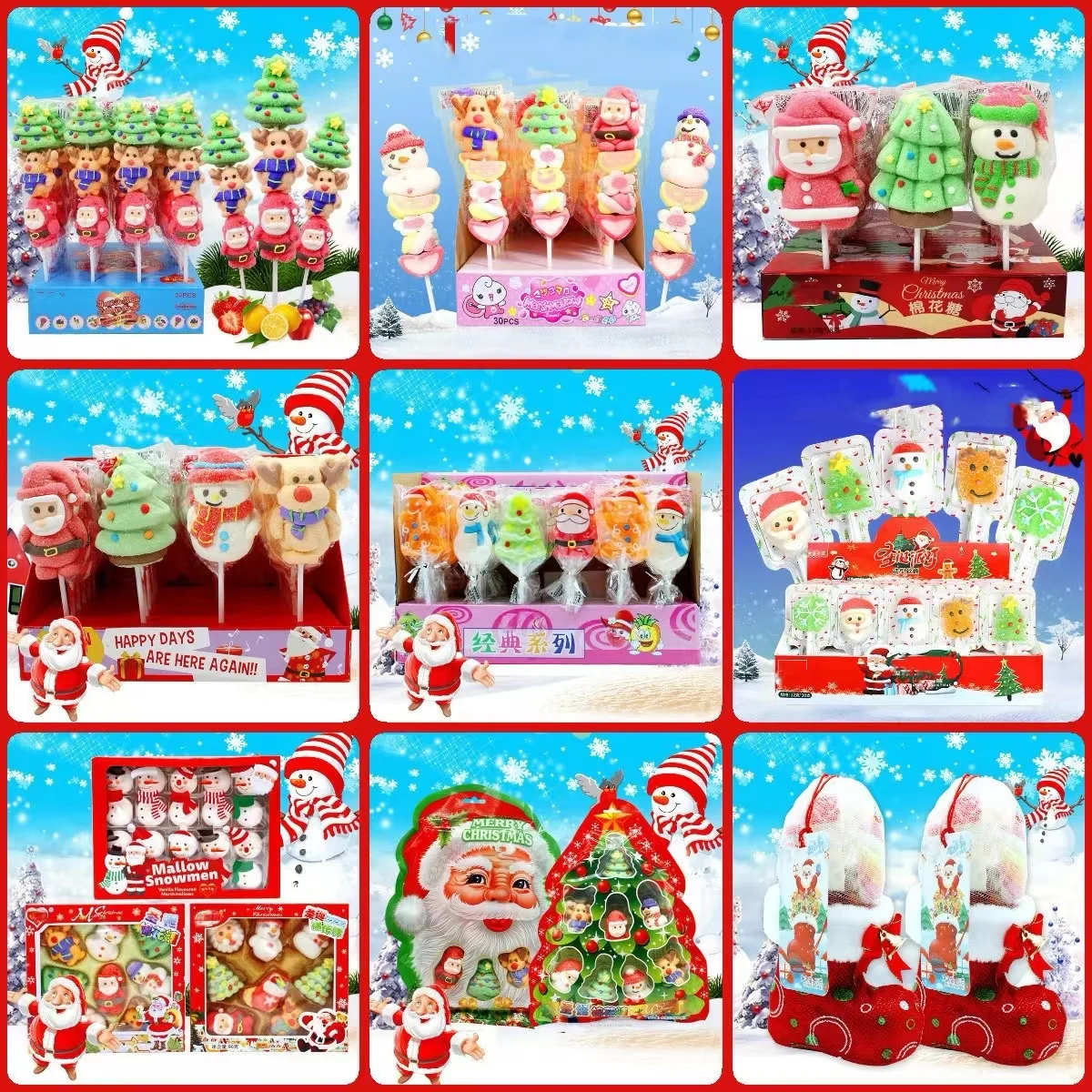 Best-selling Christmas Candy Gift Christmas Party Styling Gummies Cotton Candy  Skewered Cartoon Lollipops Candy for Sale