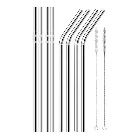 Set of 10 Stainless Steel Straws, Straight Reusable Drinking Straws for 30 oz Tumbler and 20 oz Tumbler