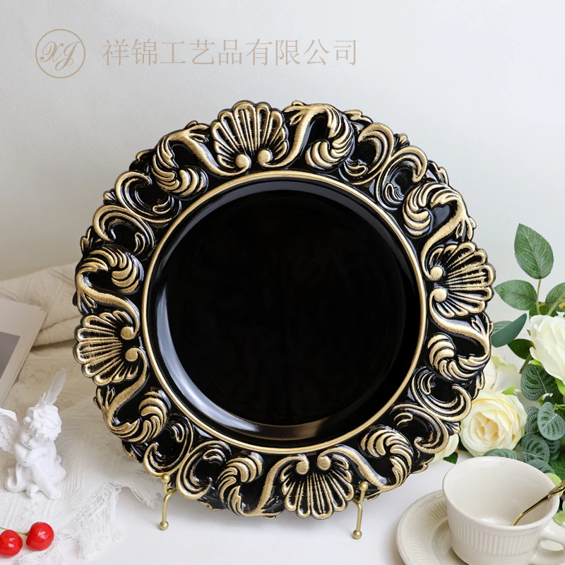 Modern Vintage Decorative Charger Plates Black Banquet Plastic Dish Dishes Sustainable Wedding Supplies for Parties