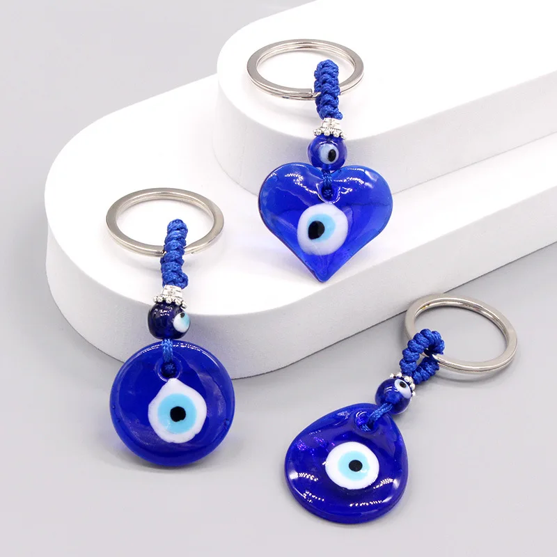 Blue Evil Eyes Glass Key Chains Rings Evil Eyes Trendy Turkish Demon Eye KeyRing knapsack Bag Charms Pendant Accessories Jewelry