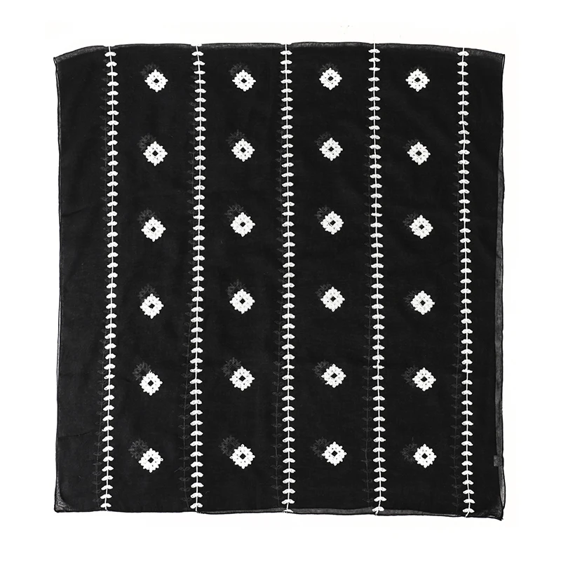 2023 New Design Embroidery Muslim Long Scarf Shawl Embroidery Designs Tudung  Cotton Hijabs