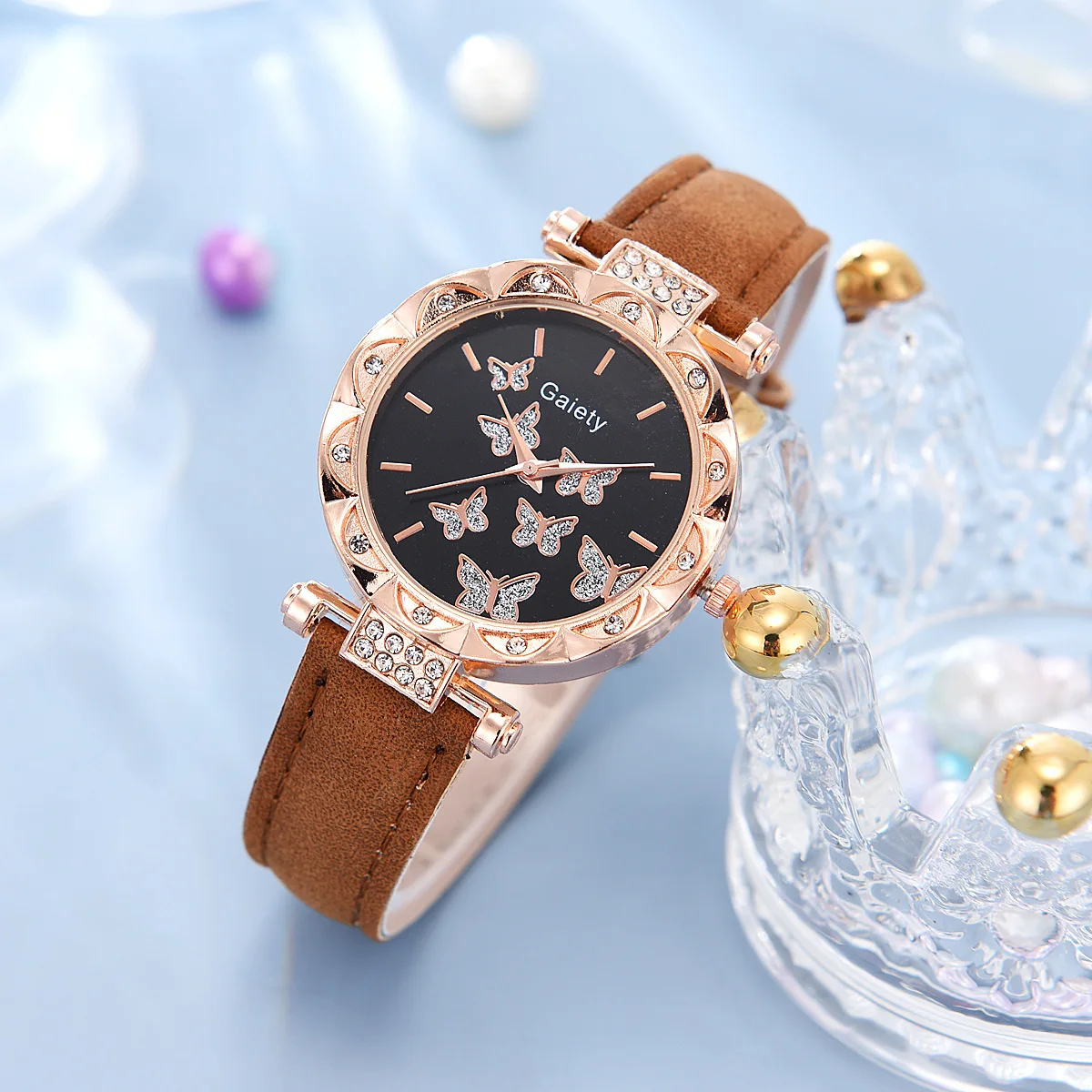 2024 New Fashion Digital Wrist watch Luxury Crystal 4pieces Watches Bracelet Butterfly Jewelry Sets With Lady