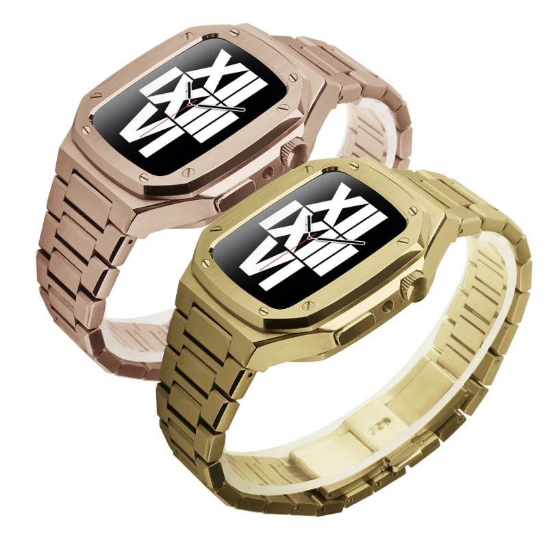 Compatible with Apple Watch Band 44mm Series 4/5/6/SE with Case, Stainless Steel iWatch Bands with Protective Cover