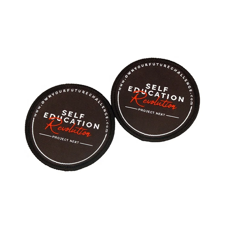 Low MOQ International Custom Brand Stick Iron on Fabric Appliques Color Woven Patch Labels for Beanies