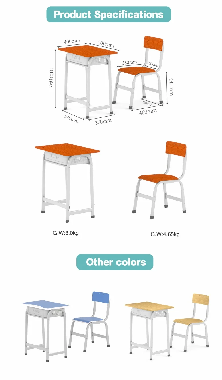 China School Furniture Classroom Single Desk with Chair