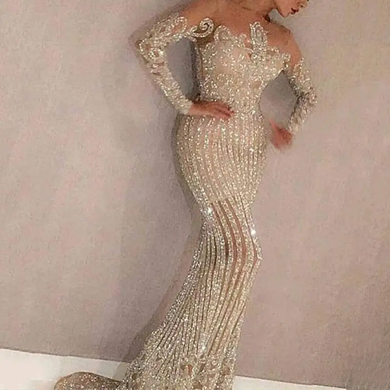 Liu Ming Latest Design Elegant 2024 Luxury Women Sexy Mesh See Through Lace Sequin Wedding Celebrity Party Evening Dress