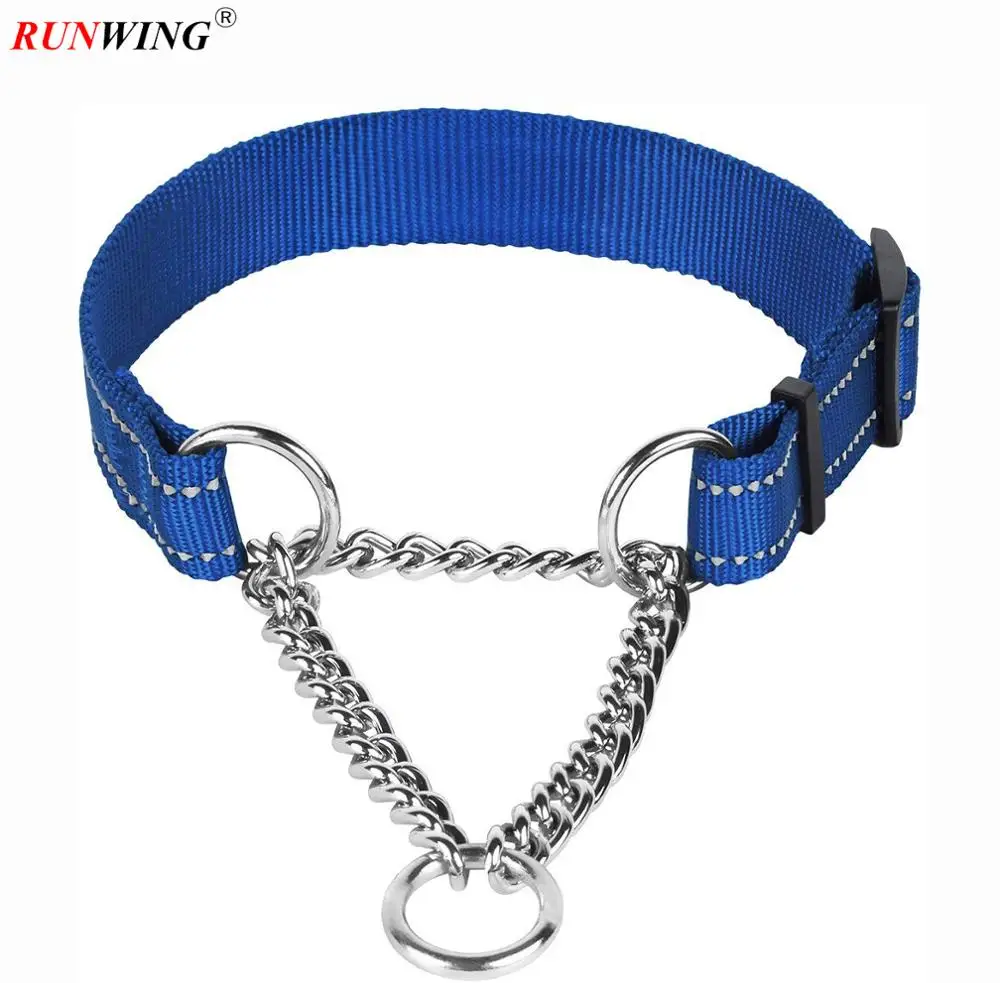Martingale Dog Collar Training Adjustable Stainless Steel Chain Reflective Nylon Pet Choke Collars for Medium Large Dogs