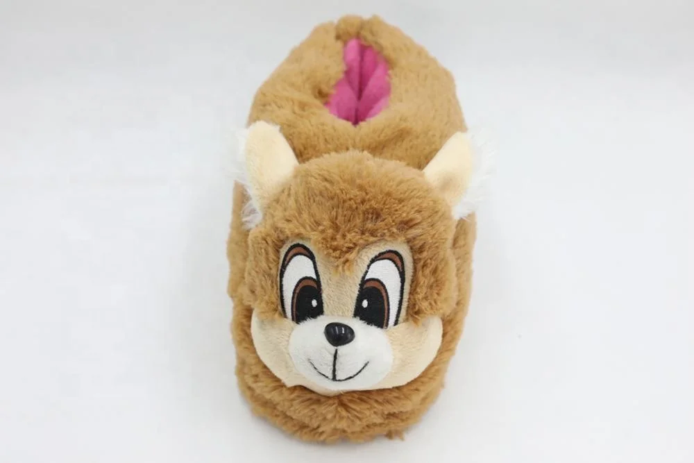 
3D toy plush soft outsole elevator cute animal brown women slipper indoor 