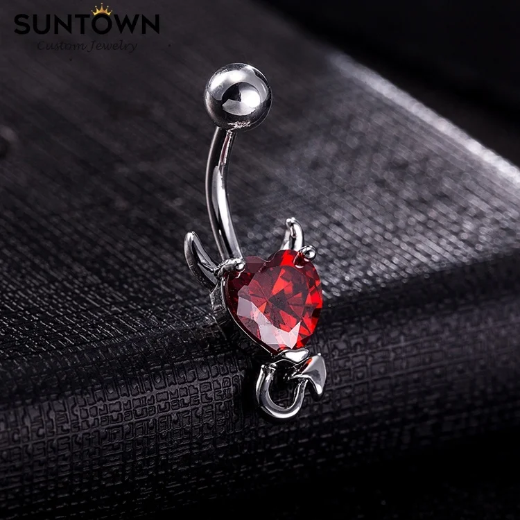  Suntown пикантные женские украшения для пирсинга 316l хирургической стали живота Бары пупка Кольца пирсинг дьявол в форме сердца с украшением виде кристаллов