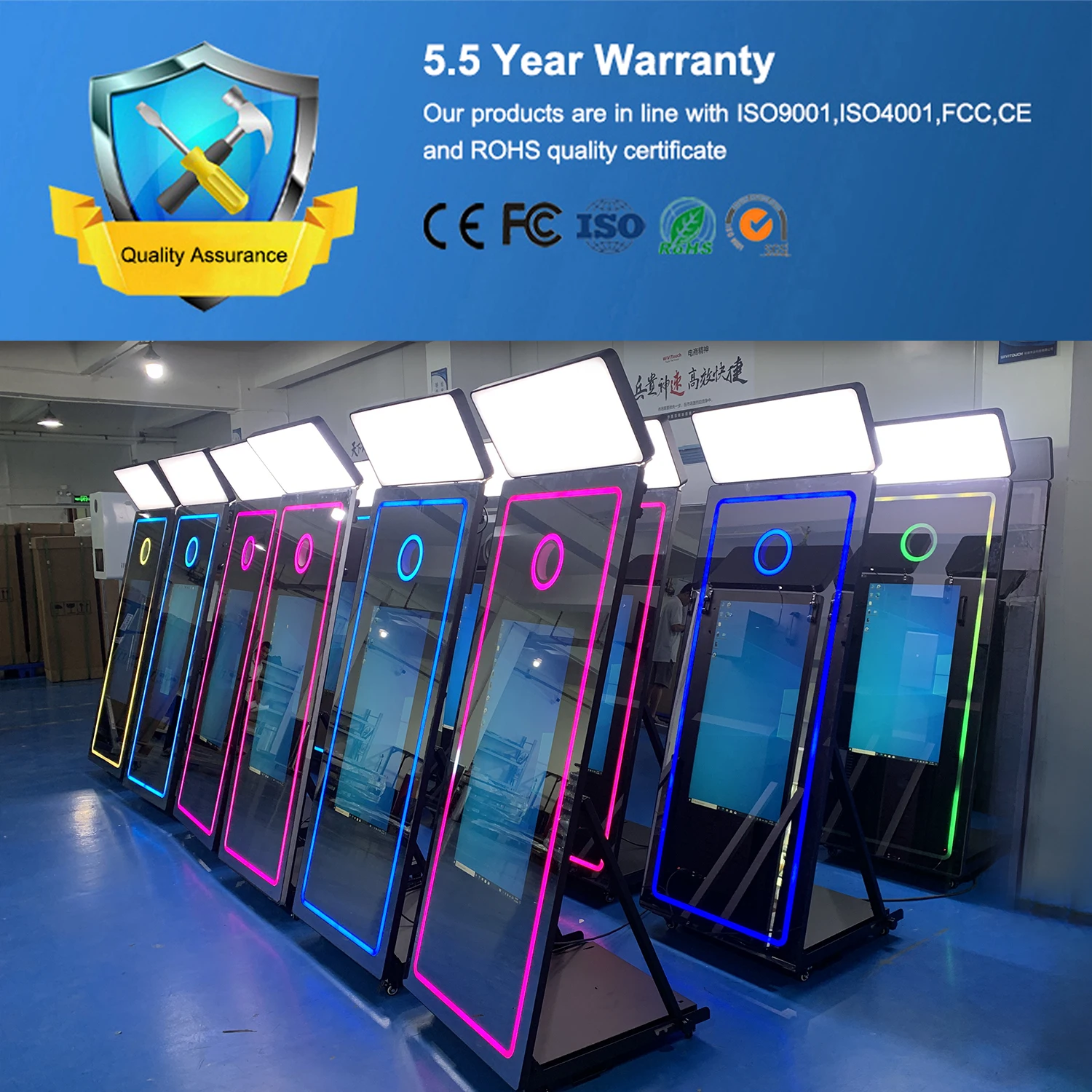 Selfie Photo Booth Magic Mirror LED Frame Photo Booth with Printer and Camera Compatible with SLR and GO Devices