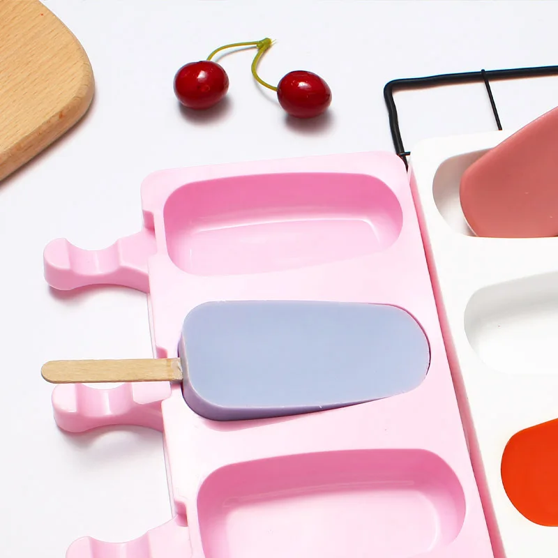 4-Cavity Ice Cream Mould Silicone Easy Cream Ice Chocolate Molds Cakesicle Mold Homemade Ice Cream