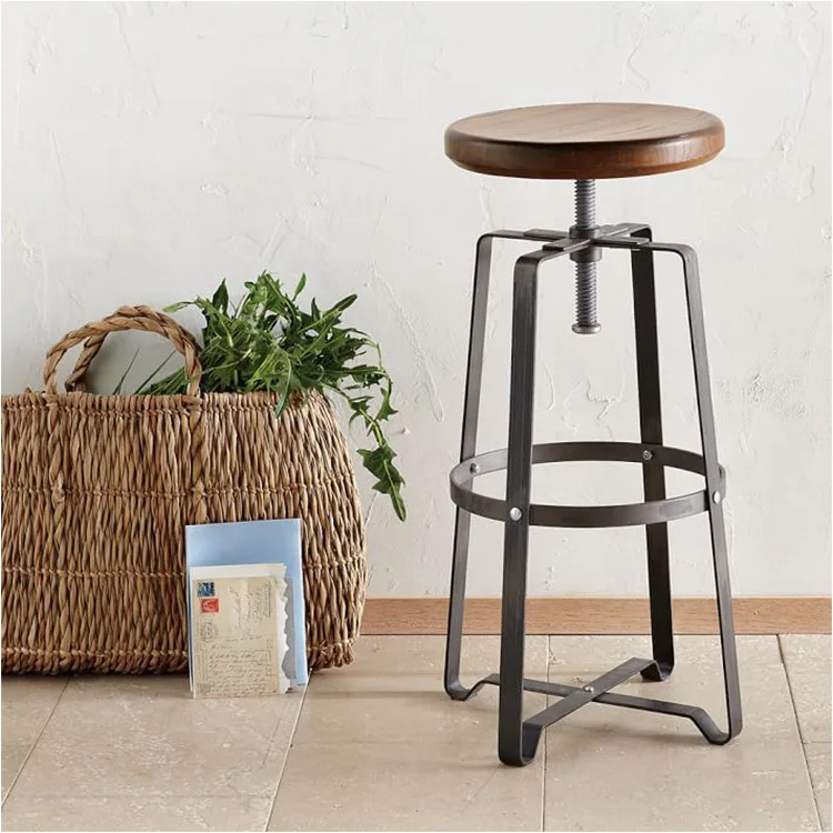 Nordic Rustic Classic High Kitchen Counter Chair Modern Wooden Back iron Bar Stool high chair