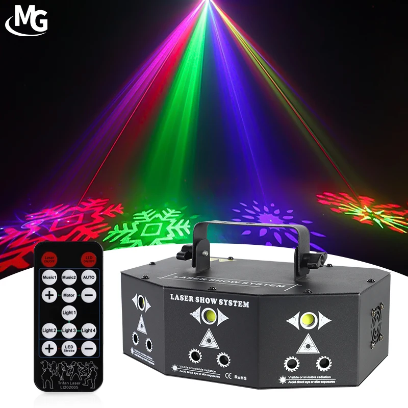 Disco Laser Light 9 Eye DJ Party Projector Laser Lights Voice Control LED Lazer Strobe For Sale Club
