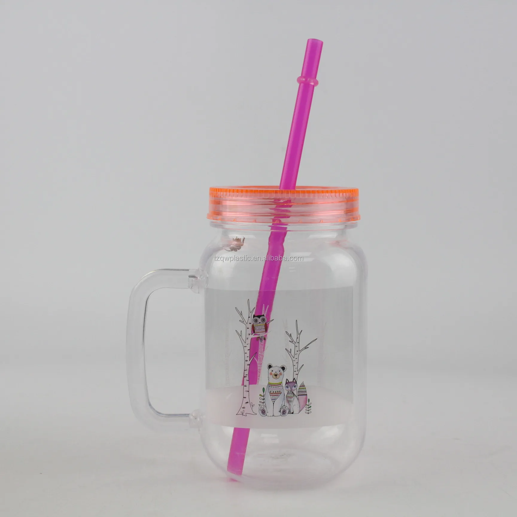 Mason Jar with handle with Straws and Metal lid. 16 Oz/400ml. Each. Old Fashion Drinking Glasses