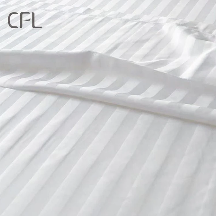 CFL 3 cm strips Hotel White 100% Cotton Bedding Fitted Sheets in Hospitality Supplies Super Bed Sheet