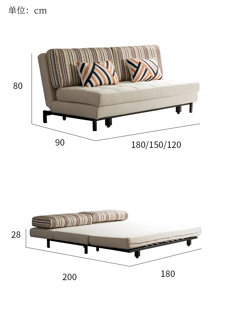 Modern Small Apartment Fabric Multifunctional Folding Pull Out Double Sleeping Sofa Bed 2 Seater Low Price Living Room Furniture