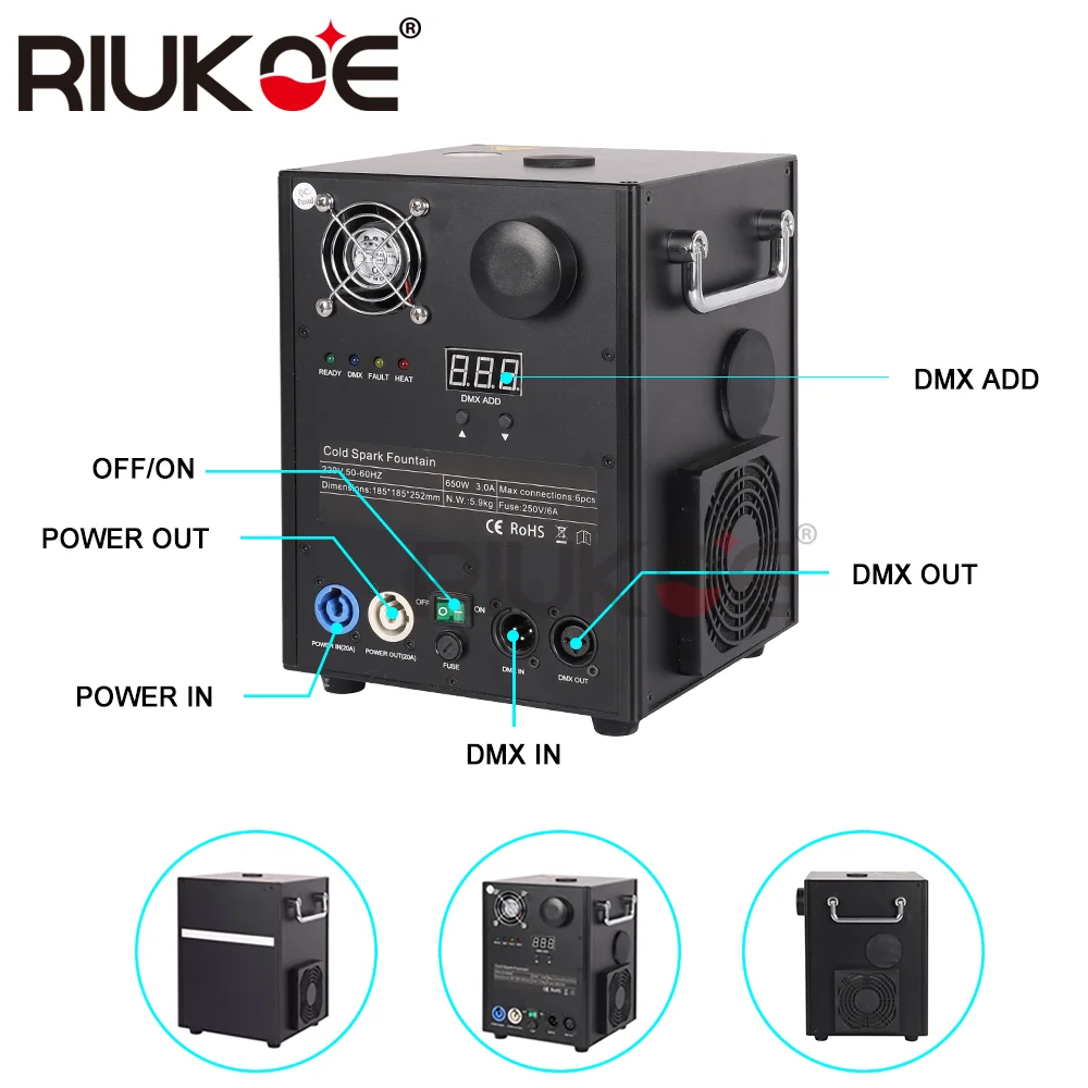 Горячая Распродажа 110V Свадьба события удаленный беспроводной Dmx 512 фонтан для помещений безопасный 650W фейерверк холодный