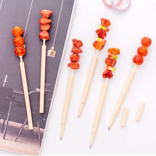 Creative Stationery Food Styling Barbecue Skewer Design Plastic Ballpoint Pen 0.7mm Black Thin Interesting Gift Writing Pen