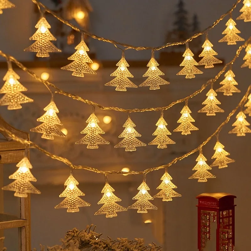 Christmas Tree Snowflake Elk Warm White Fairy LED String Lights Battery-Operated Patio Garden Decor for Holidays
