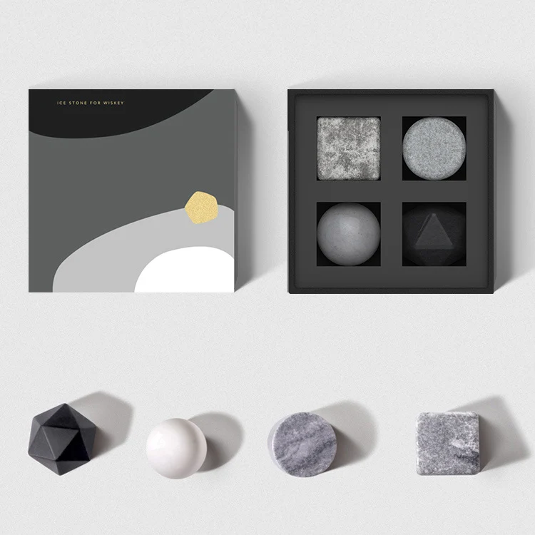 4 Different Shapes Marble Granite Reusable Whiskey Stone Set Ice Cubist Whiskey Stone Shapes Collection
