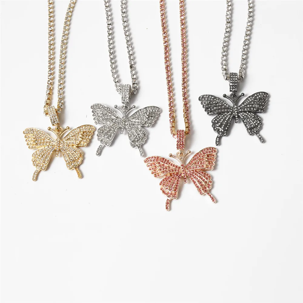 SUYAN Factory Price hot sales hip hop necklace chain choker necklace shiny butterfly pendant necklace