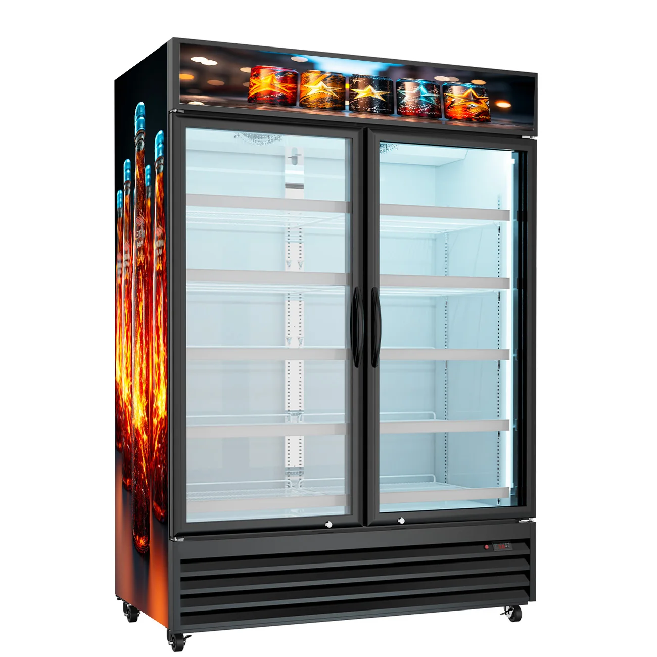 Commercial Energy Drink Cooler Double Glass Door Cooler Display Upright Fridge