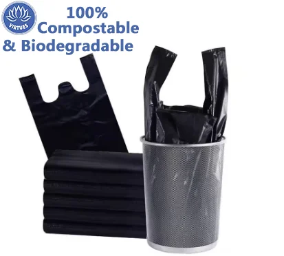 VIRTUES Reusable Compactor Recycled With Own Logo 60 Gallon Big On Roll Drawstring 100% Compostable Biodegradable Garbage Bags