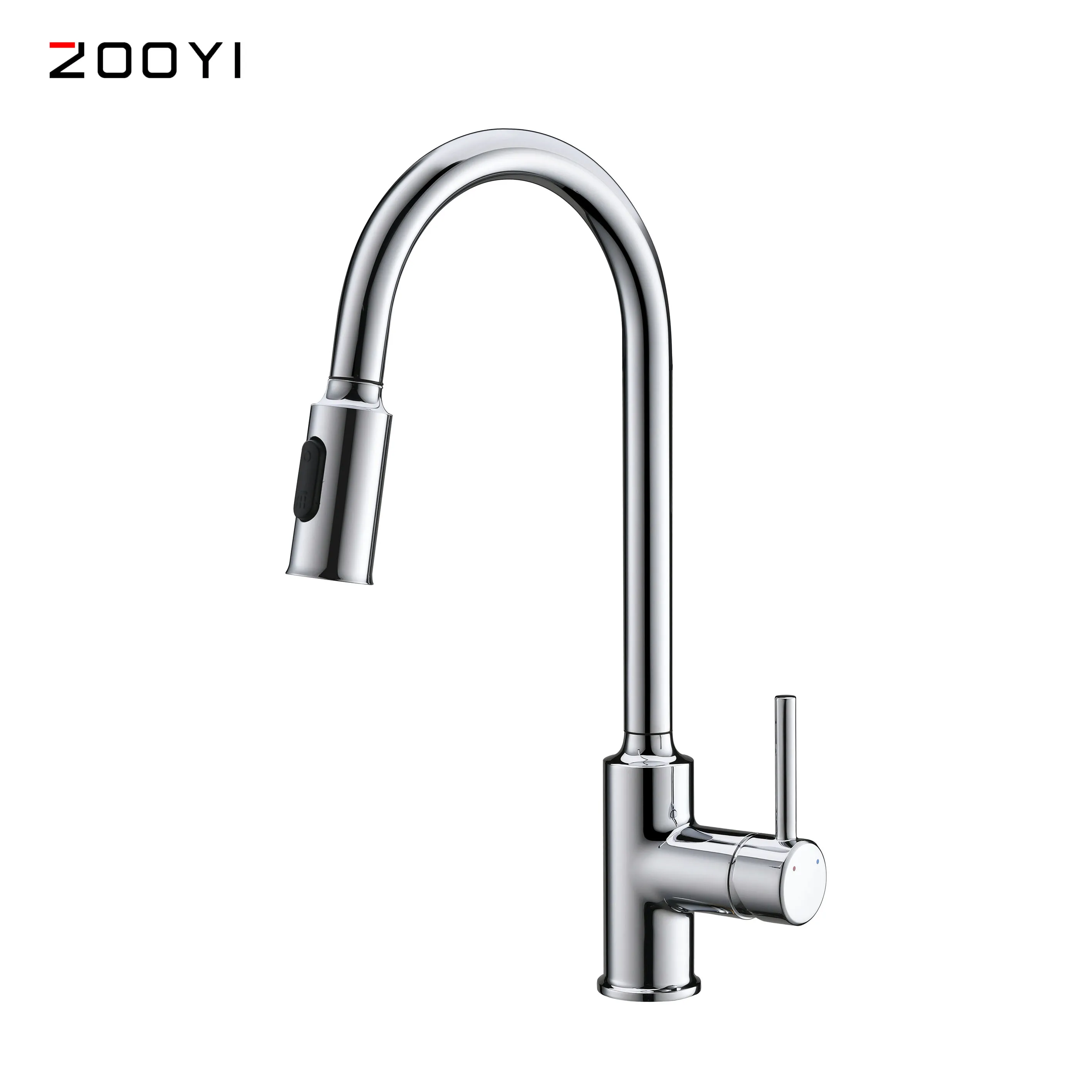 ZOOYI Factory supplier modern single handle chrome brass pull out faucet for kitchen sink