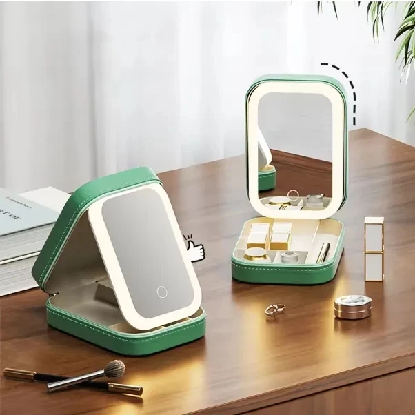 Girls custom logo travel hand folding small pocket portable cosmetic makeup mirror with led light mini mirror